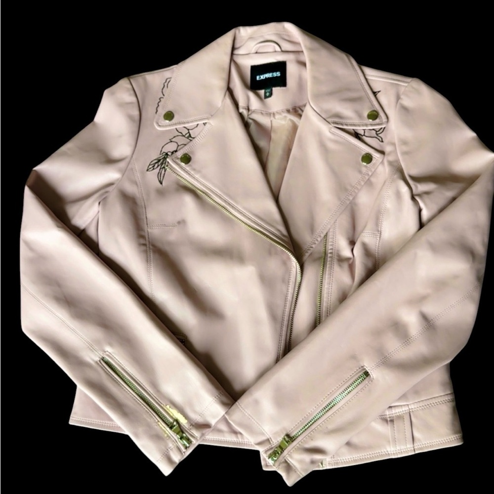 Express Women's Light Pink Embroidered Moto Jacket